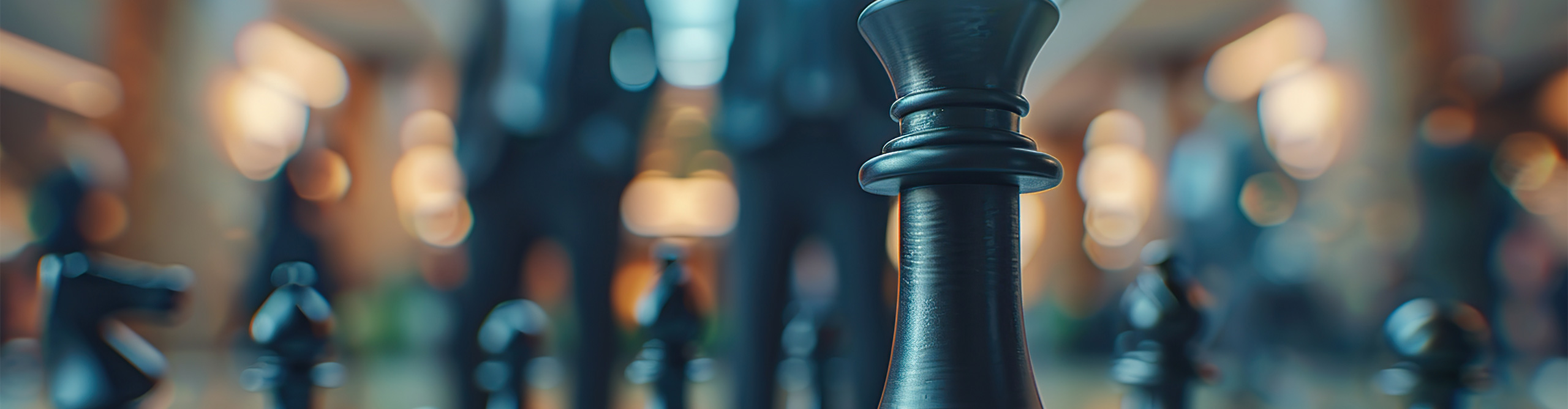 Chess board with two sales reps standing in the background